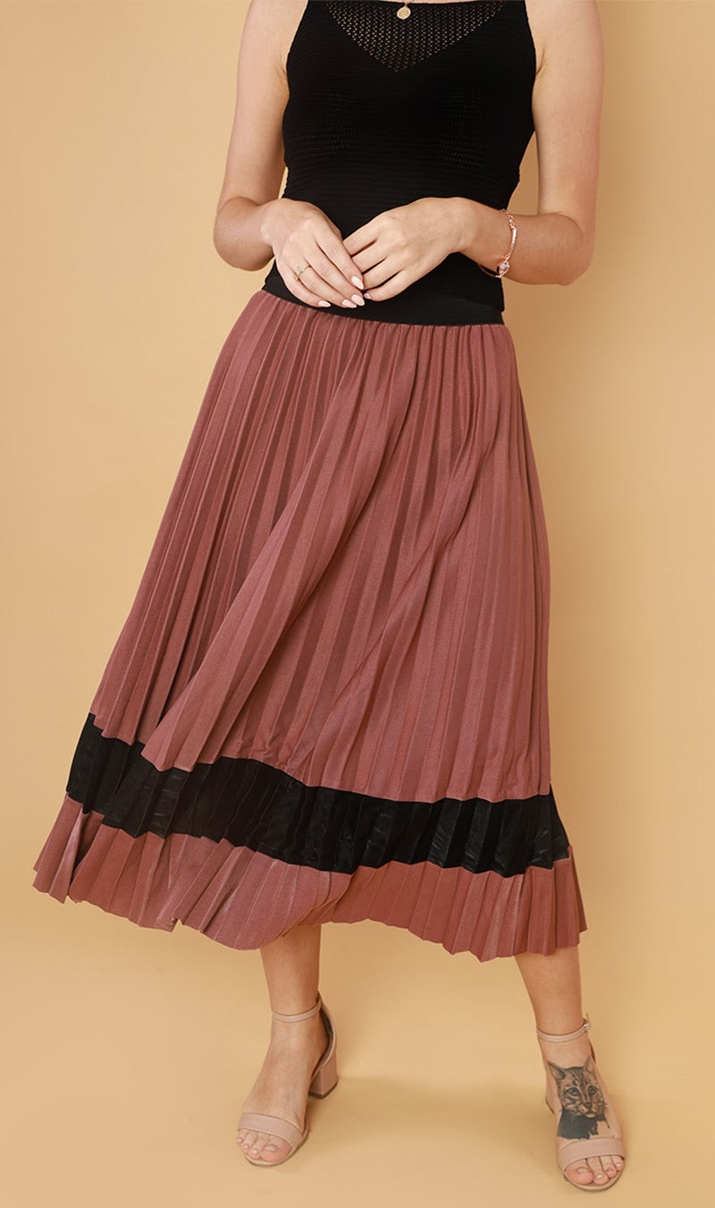 Pink and red pleated midi clearance skirt