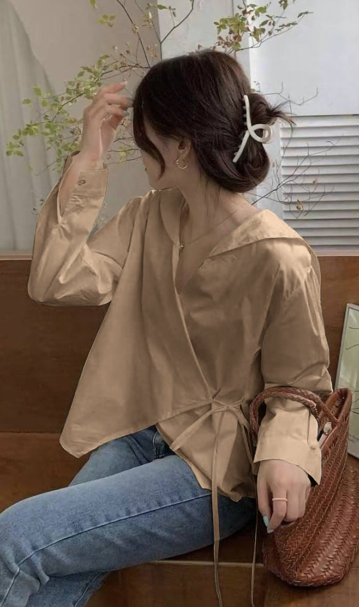 DESI Wrap-Front Long-Sleeve Top (Latte)
