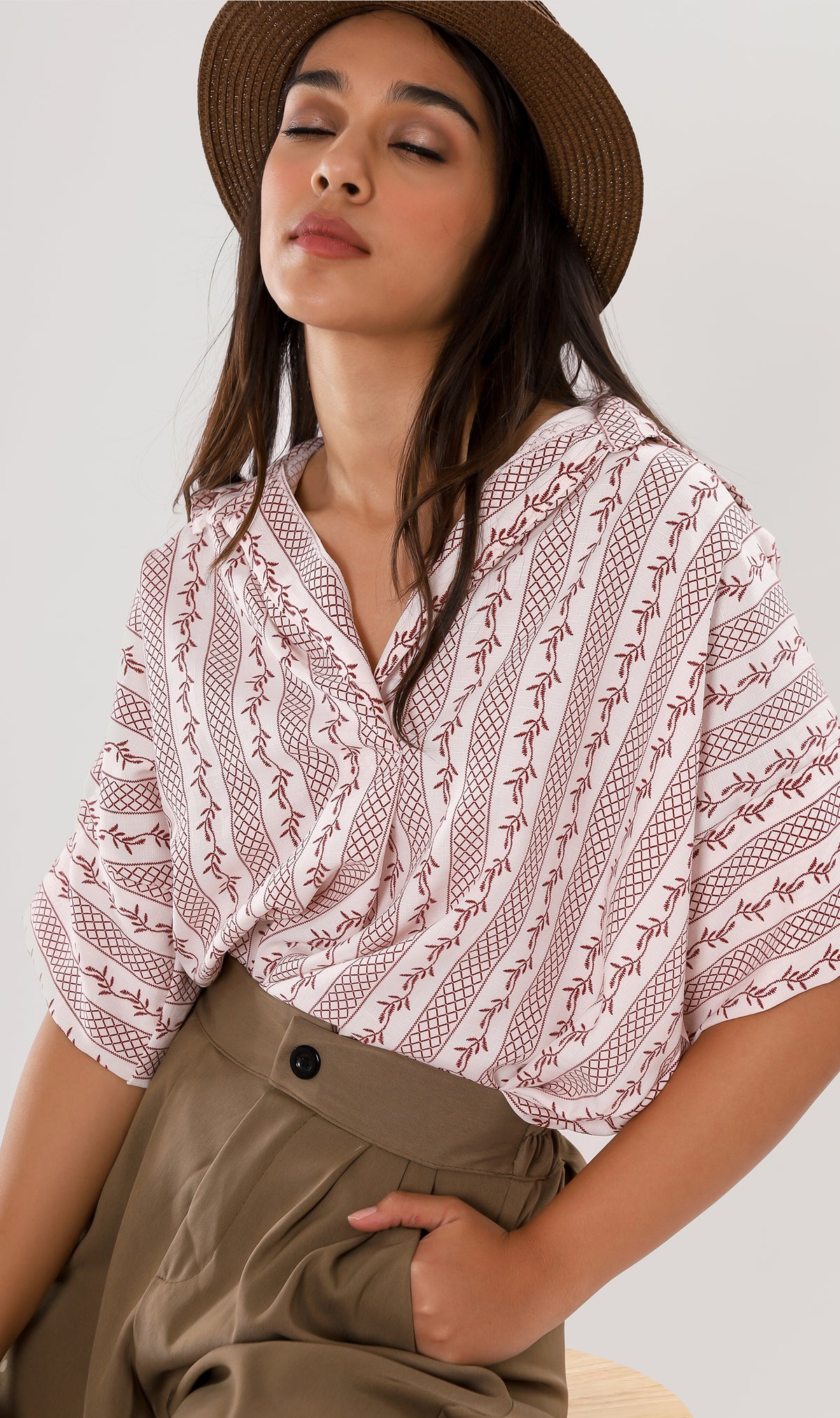GRACEN Oversized Collared Top (Red)