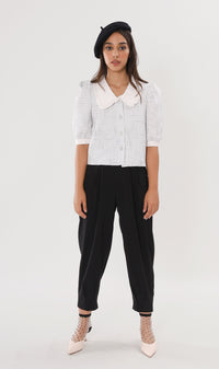 EZRA High-Waisted Pleated Tailored Trousers (Black)