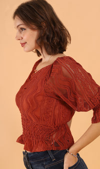 ADALEE 2-way Smocked Lace Top (Rust)