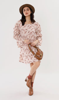 VALERIE Tiered-Sleeve Floral Dress (Cream)