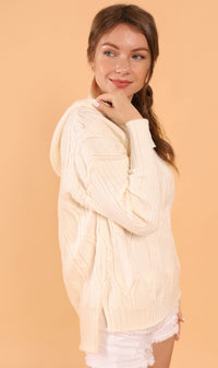 ALYSSA Textured Knit Hoodie (Cream)