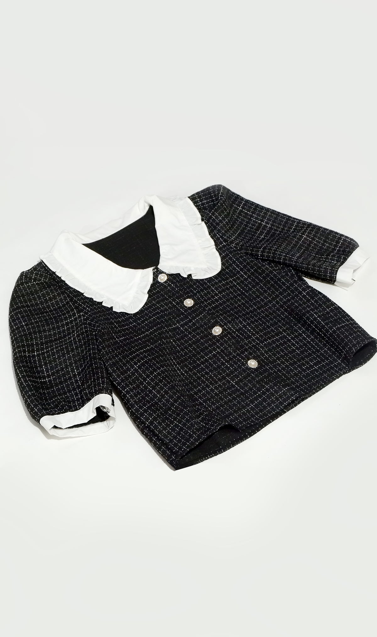 FAY Prairie-Collar Tweed Blazer Top(Black)