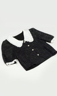 FAY Prairie-Collar Tweed Blazer Top(Black)