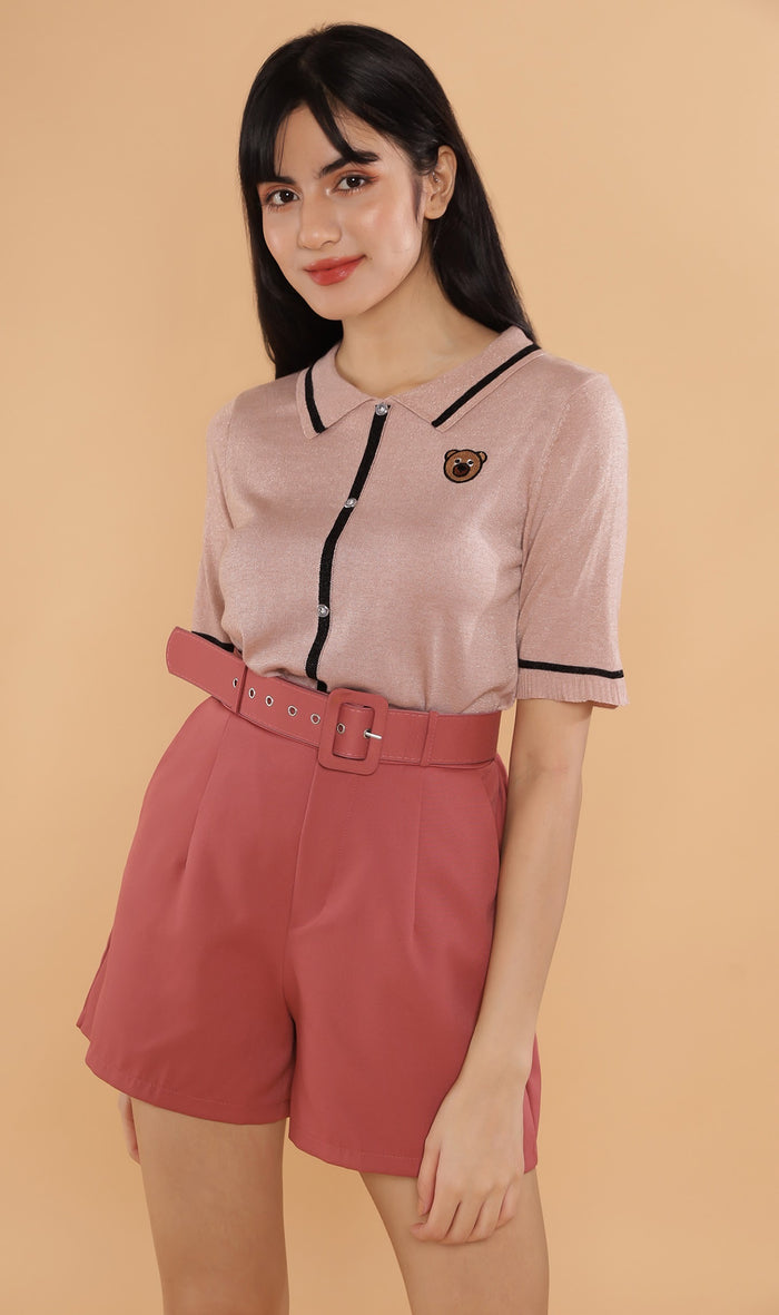 CASS Bear-Patch Knit Polo (Dusty Pink)