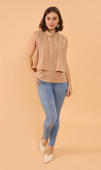 GEMMA Pleated Mock-Neck Top (Latte)