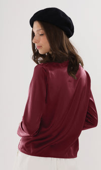 ELLIS Ruched-Front Collared Top (Wine)