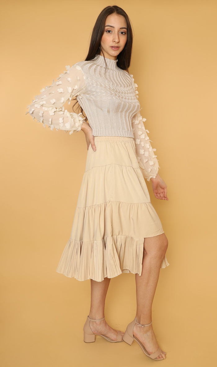 SUKI Tiered Midi Skirt (Light Beige)