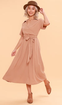 BEATRIX Collared Surplice Dress (Nude)
