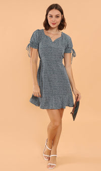 AMAYA Tie-Sleeve Printed Dress (Green)