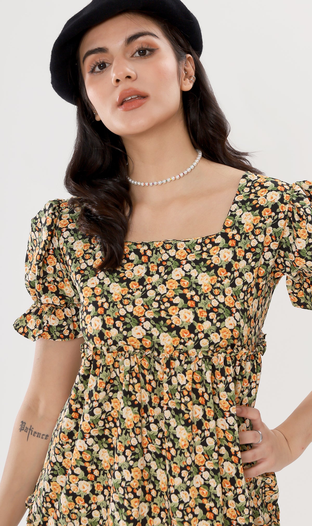 JADE Tiered Puff-Sleeve Dress (Black)