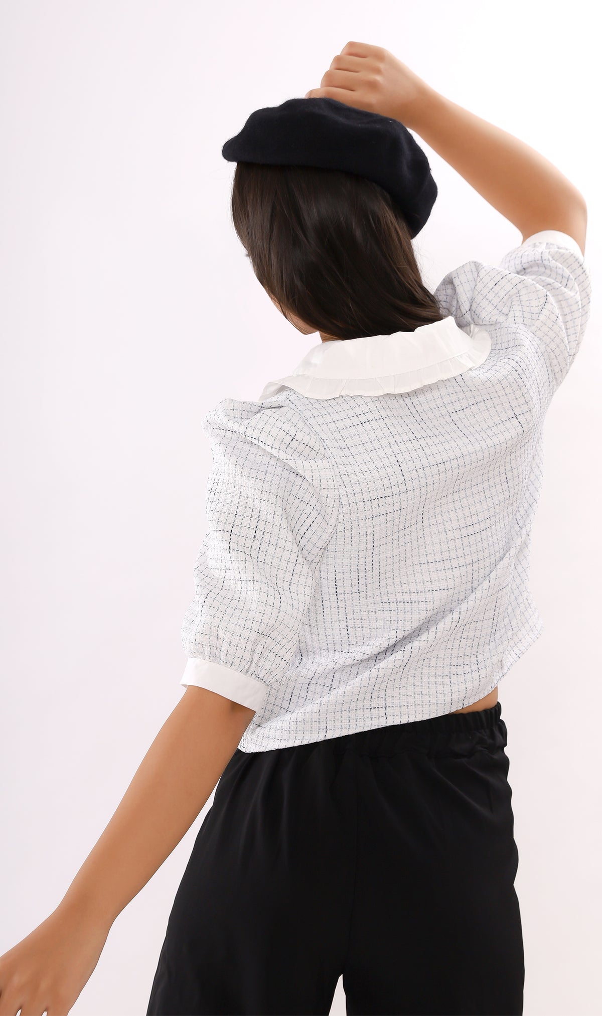 FAY Prairie-Collar Tweed Blazer Top(Powder)