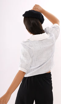 FAY Prairie-Collar Tweed Blazer Top(Powder)