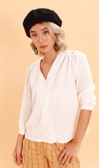 STELLA Button-Down Long-Sleeve Top (White)