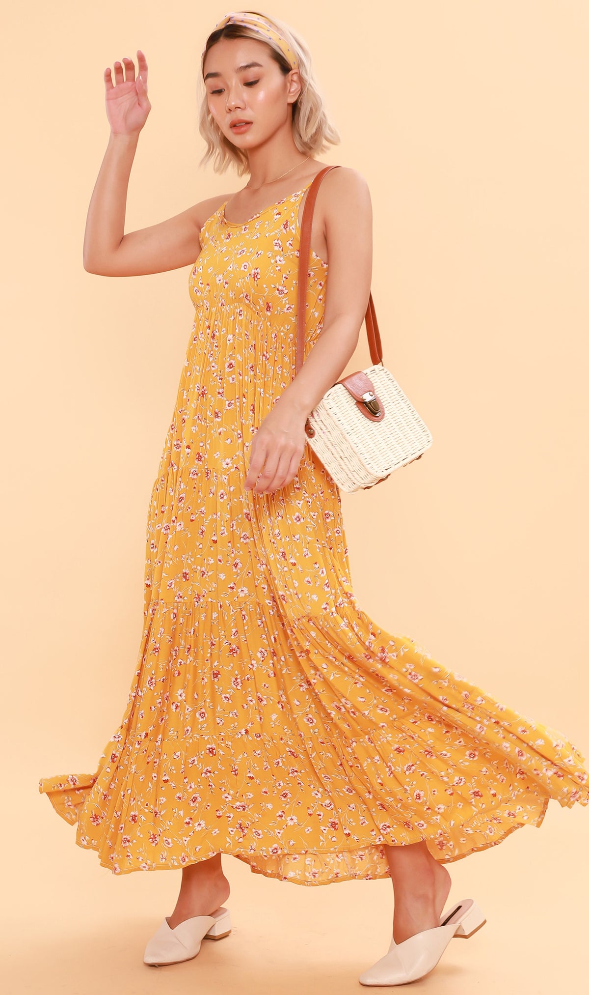 DAHLIA Floral Flowy Dress (Canary)