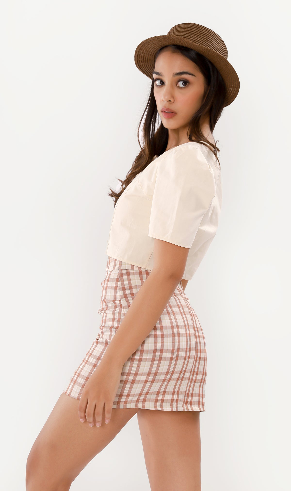 CHERYL Plaid Mini Skirt (Cream)
