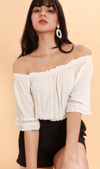JULIEN Flared-Sleeve Off-Shoulder Top (White)