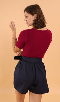 LAUREN Button-Down Knit Top (Red)
