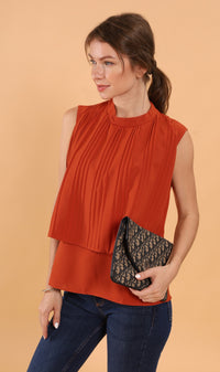 GEMMA Pleated Mock-Neck Top (Rust)