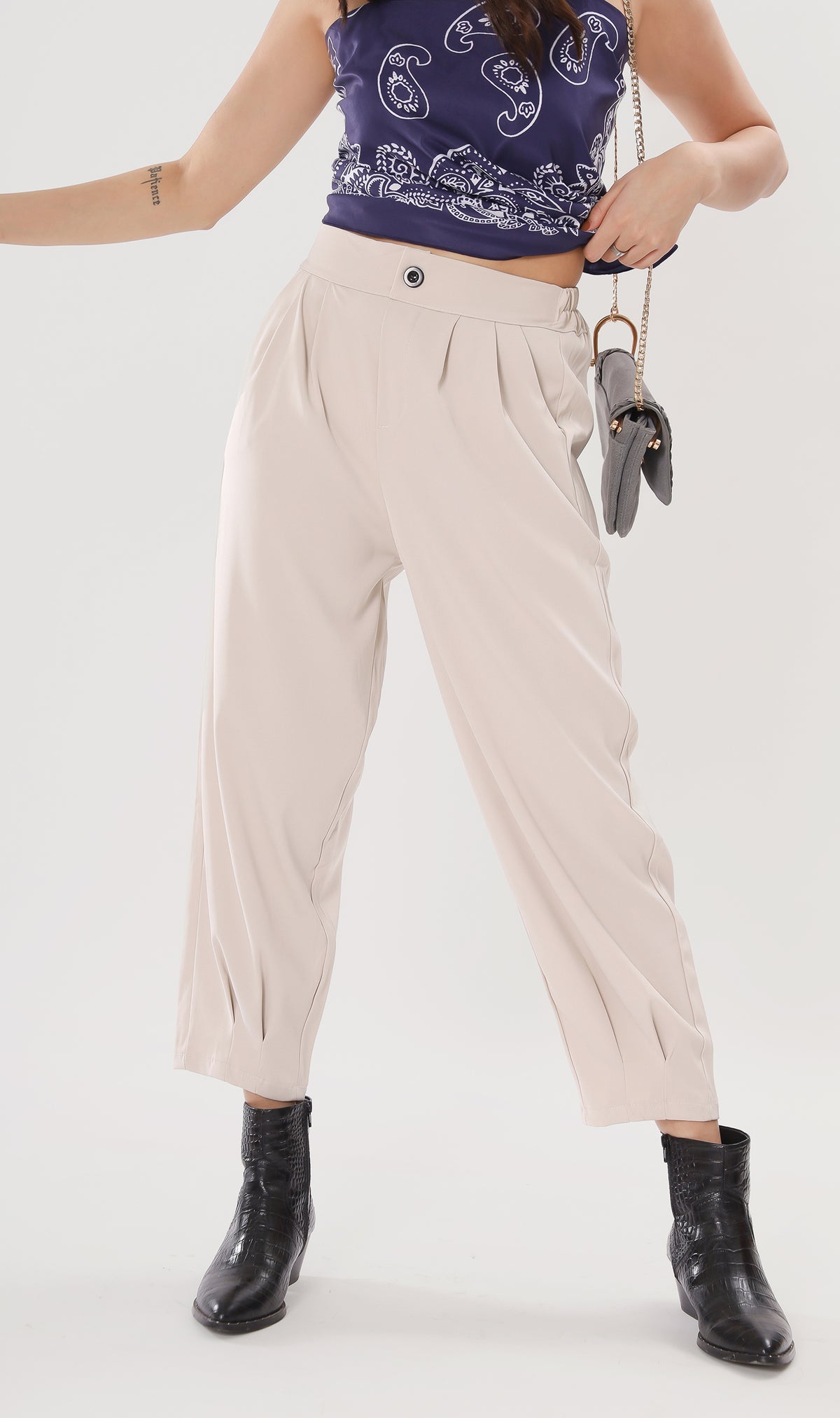 EZRA High-Waisted Pleated Tailored Trousers (Bone)