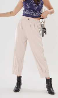 EZRA High-Waisted Pleated Tailored Trousers (Bone)