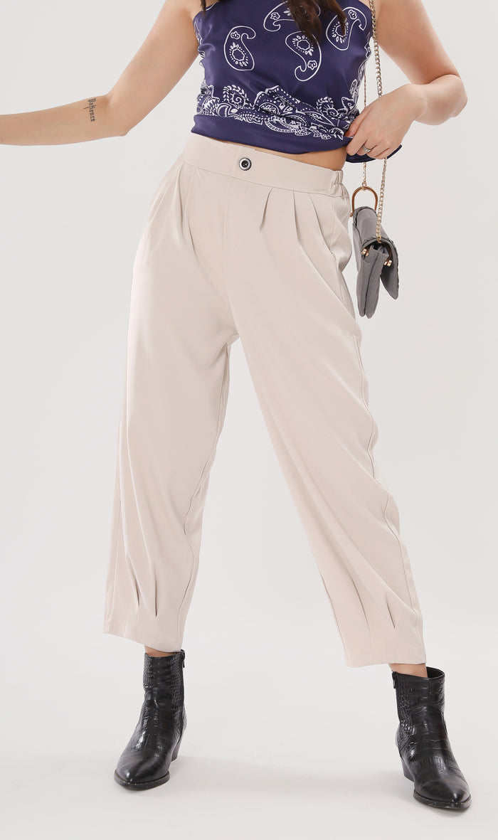 EZRA High-Waisted Pleated Tailored Trousers (Bone)