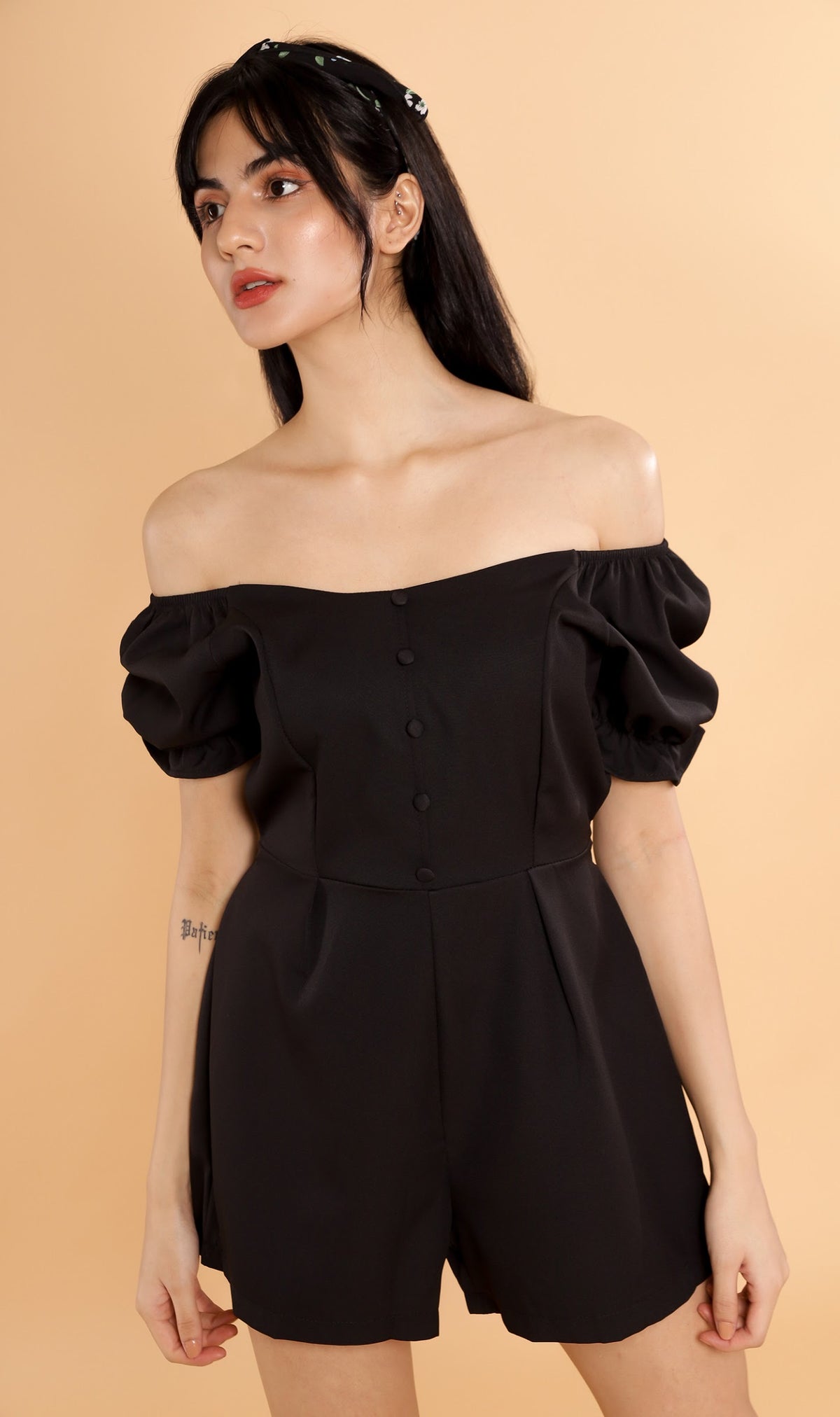 LULU Puff-Sleeve Romper (Black)