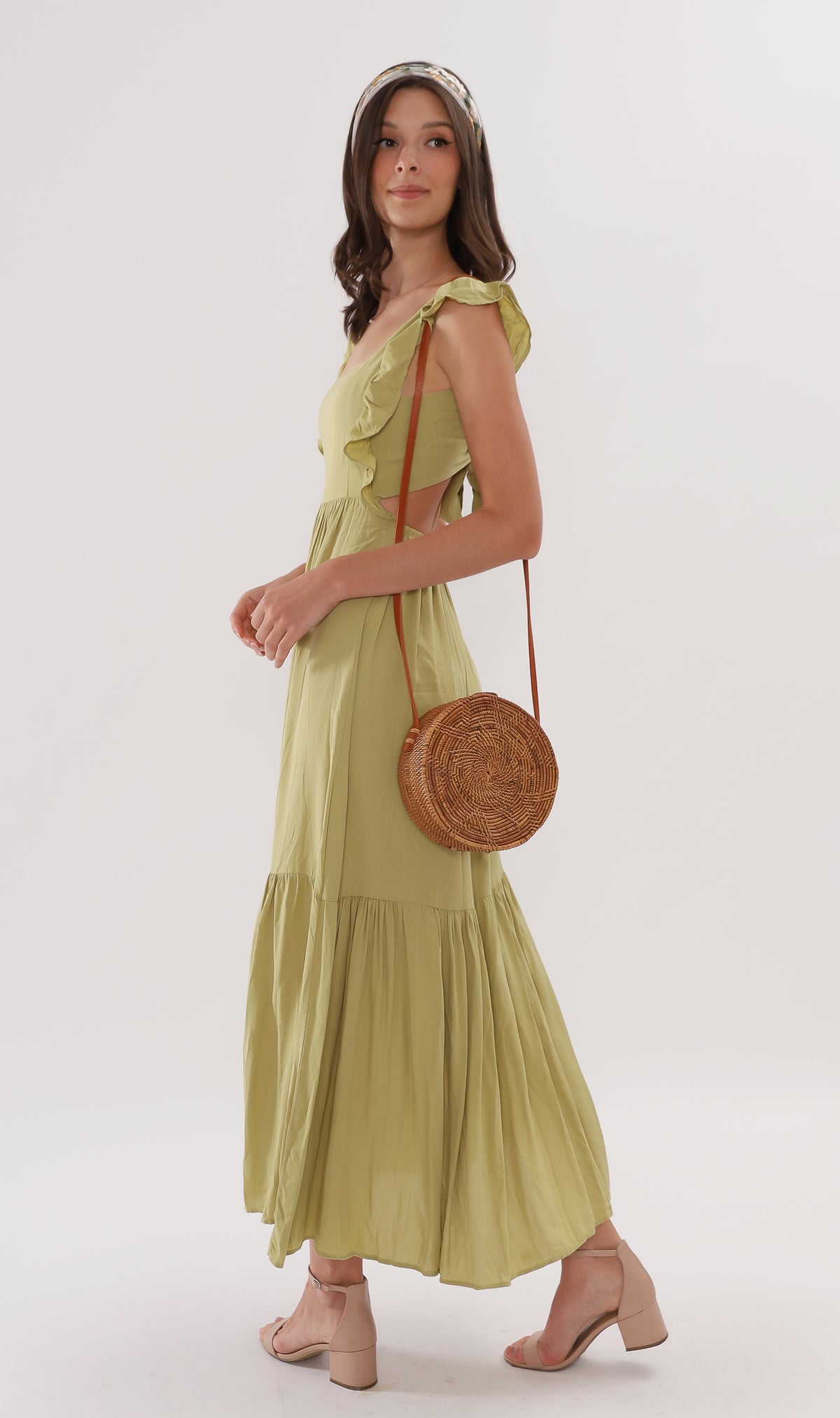 CAMDEN Ruffled-Sleeve Maxi Dress (Lime)