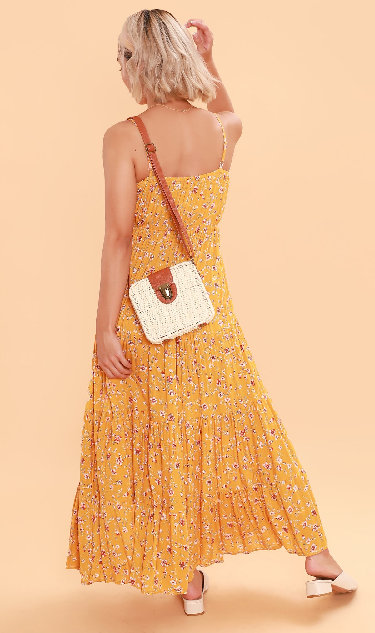 DAHLIA Floral Flowy Dress (Canary)