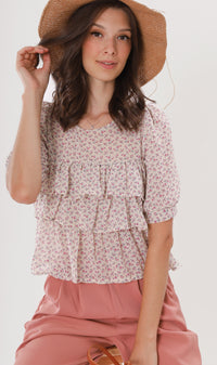CASSIDY Ruffled-Front Chiffon Top (Cream)