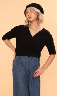 SYLVIE Knit Button-Down Cardi (Black)