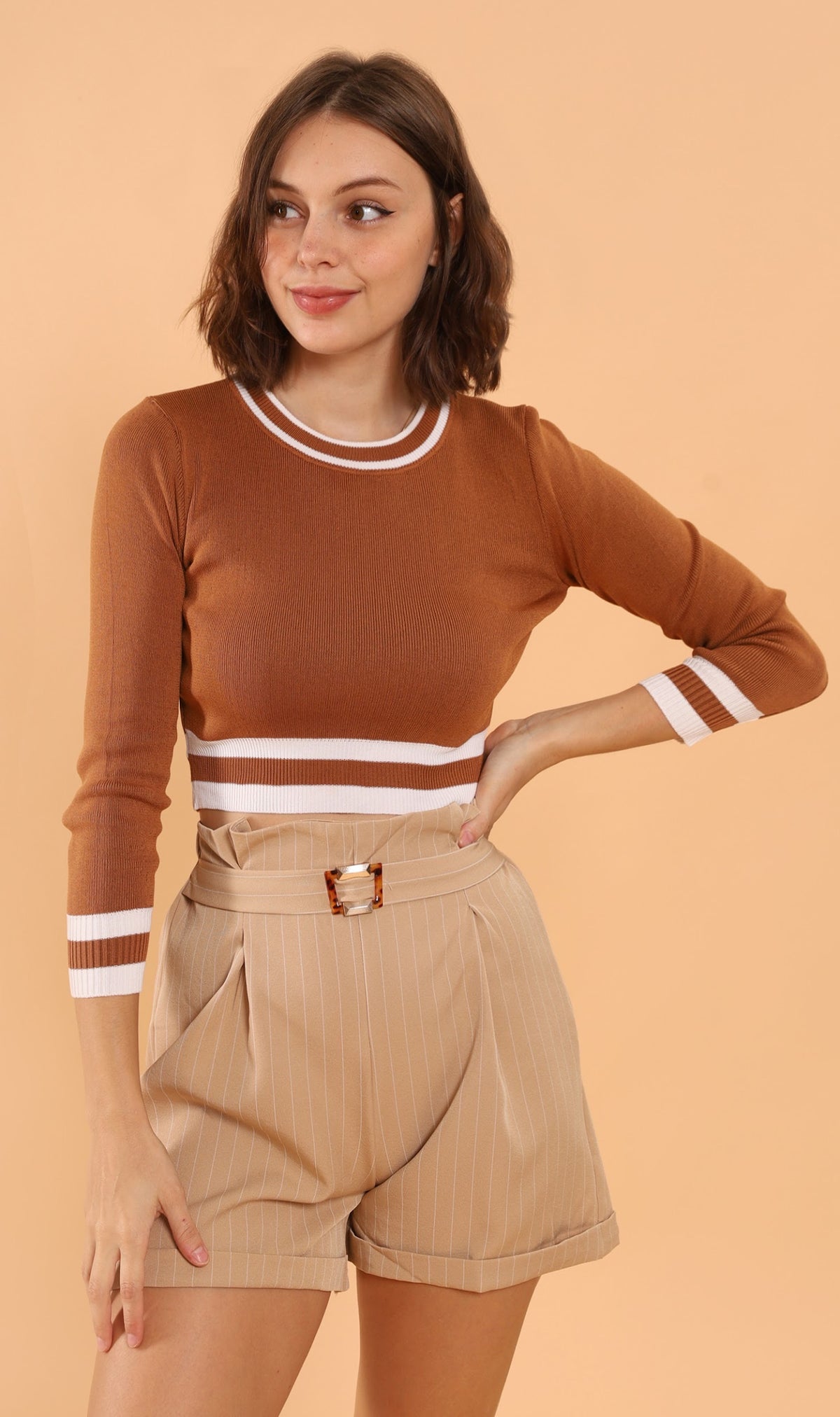 CAMILA Cropped Knit Sweater (Mocha)
