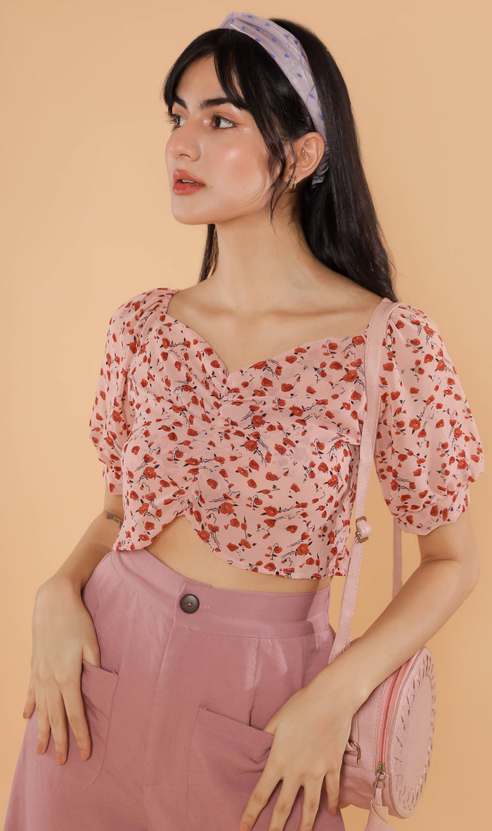 ACIEL Ruched Crop Top (Blush)