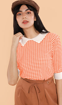 STEFANI Collared Knit Top (Sunkist)