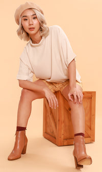 LIVIA Buttoned Mock-Neck Top (Latte)
