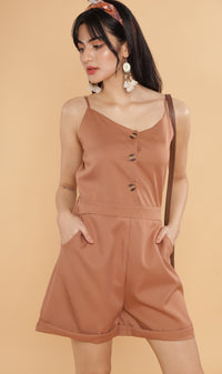 RHETT Spaghetti-Strap Romper (Mocha)