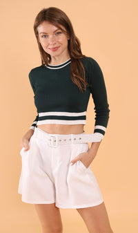 CAMILA Cropped Knit Sweater (Emerald Green)