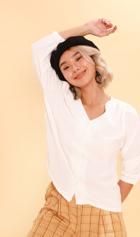 STELLA Button-Down Long-Sleeve Top (White)