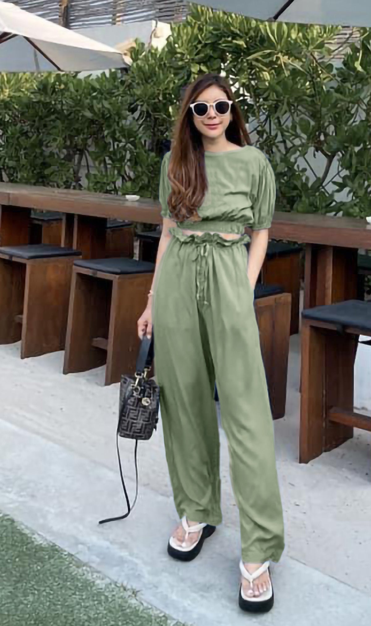 NIA Short-Sleeve Top & Pants Co-ord (Sage)