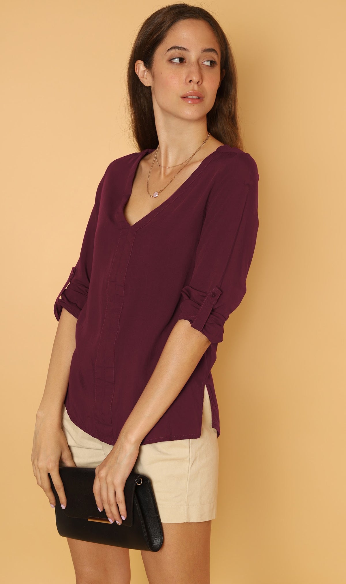 KALEI Long-Sleeve Tunic Top (Sangria)