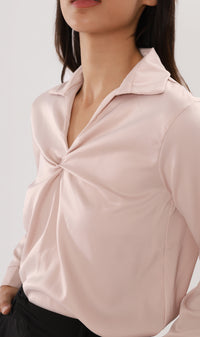 ELLIS Ruched-Front Collared Top (Champagne)