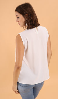 GEMMA Pleated Mock-Neck Top (White)