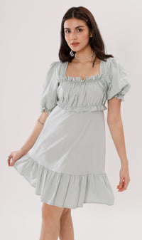 CLAUDETTE Ruched-Bust Ruffled Dress (Mint)
