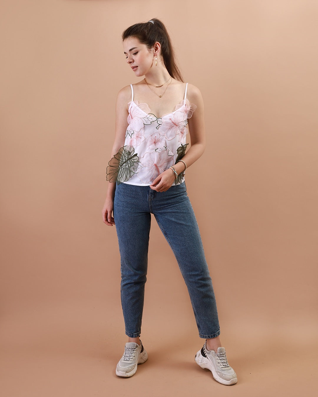 RAVEN Floral Applique Cami (White)