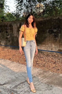 ELOISE Puff-Sleeve Eyelet Top (Yellow)