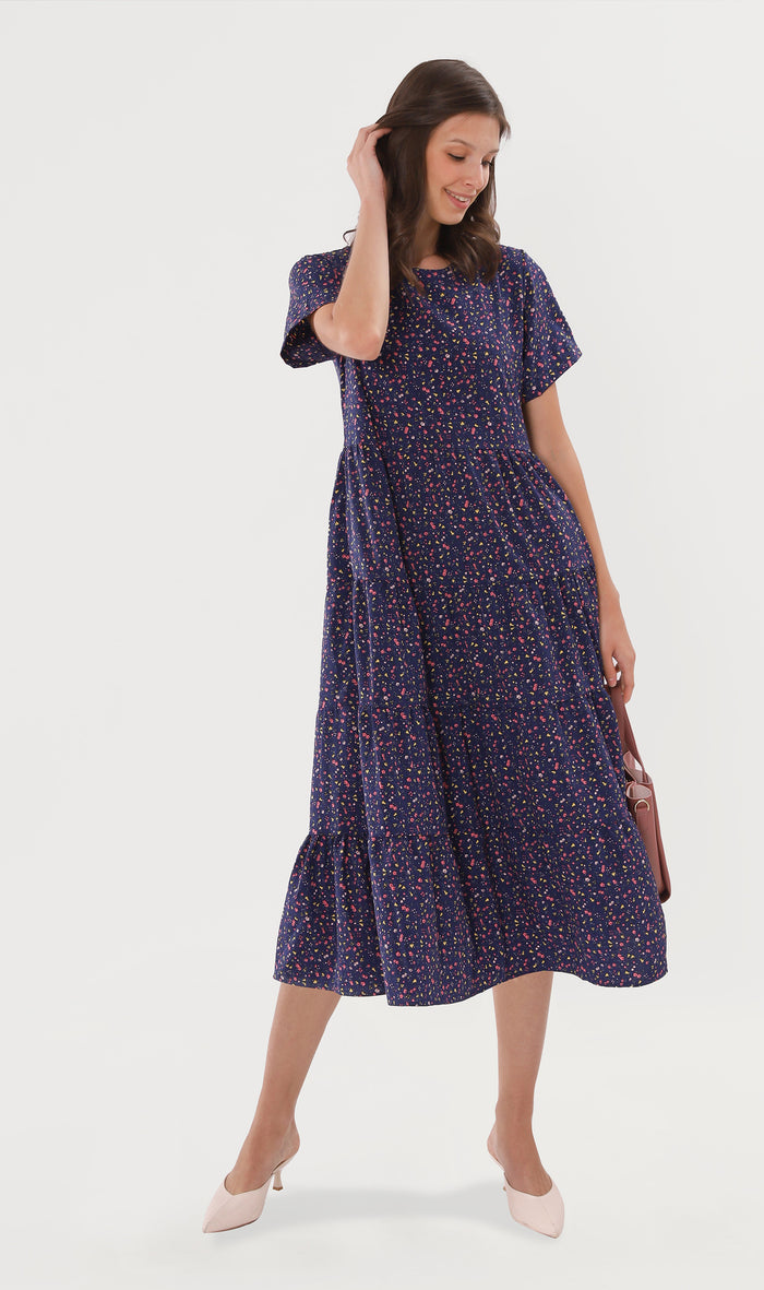 KORA Tiered Floral Maxi Dress (Blue)