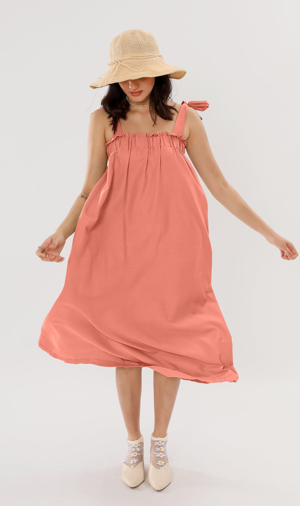 ADELYN Tie-Strap Maxi Dress (Pomelo)