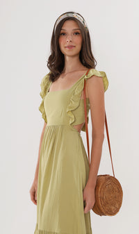 CAMDEN Ruffled-Sleeve Maxi Dress (Lime)