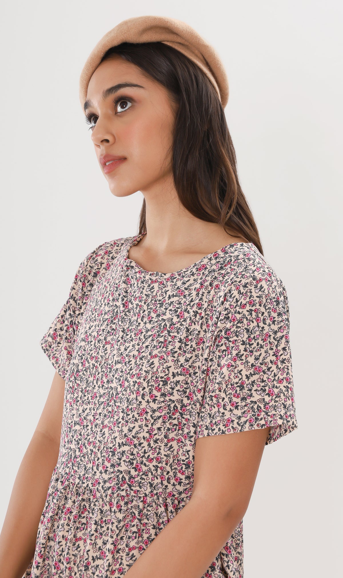KORA Tiered Floral Maxi Dress (Cream)